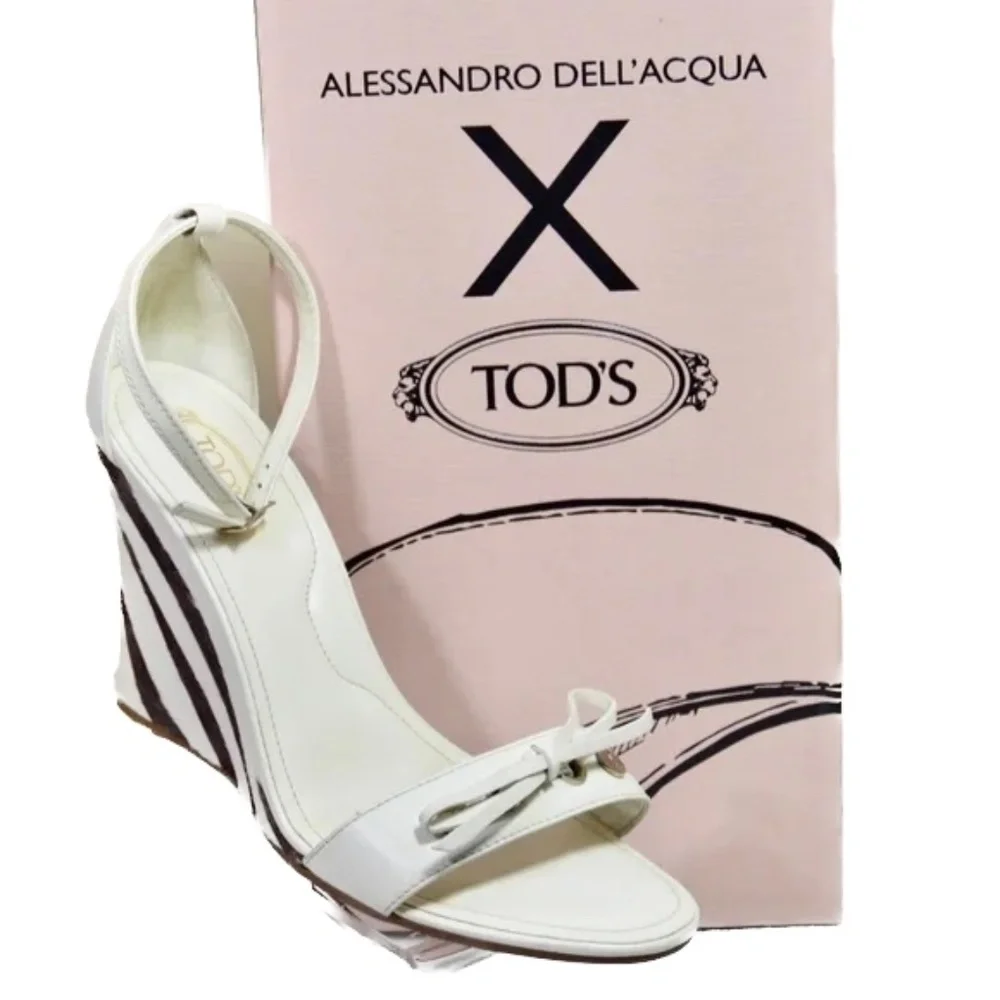 🇮🇹 Tod's Ivory Zebra Ponyhair Covered Heel Wedges with box Made in Italy